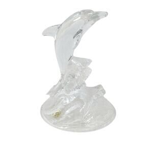 Cristal d' Arques France Lead Crystal Dolphin Waves Statue Figurine 7" Tall